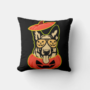 28 German Shepherd In Scary Pumpkin Shirt Funny Cu Throw Pillow