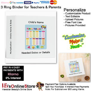 28 Learn Multiplication Child's Name Date Teacher  3 Ring Binder