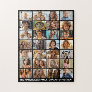 28 Photo Collage - Custom Text - Black and White Jigsaw Puzzle