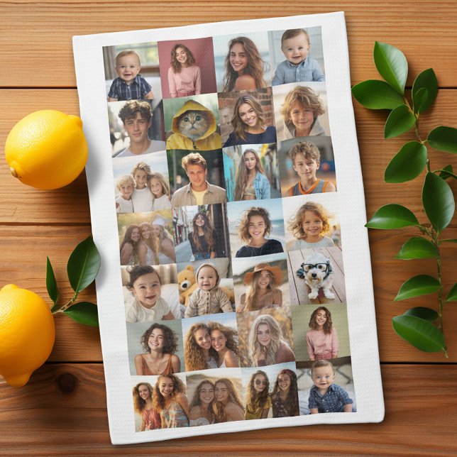 28 Photo Collage - Custom Text - Black and White Kitchen Towel (Custom Kitchen Towel with Photo Collage)