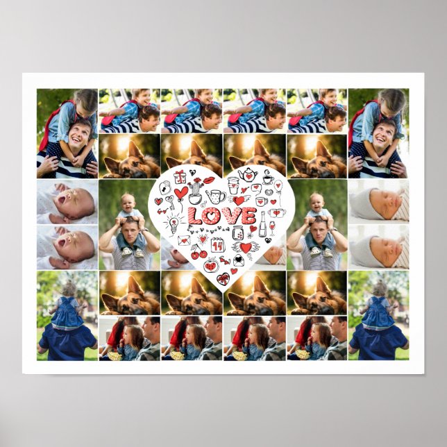 28 Photo Collage Frame with Love Hear Centerpiece Poster (Front)