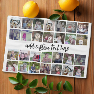 28 Photo Collage Grid - 1 Text box - black white Kitchen Towel