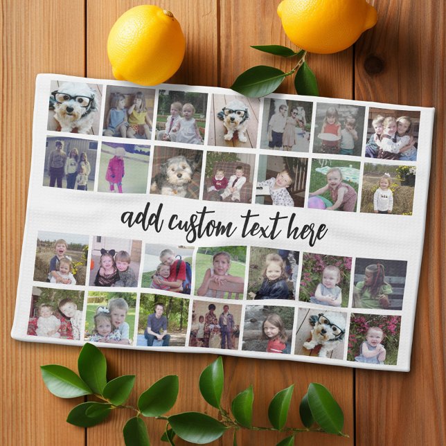 28 Photo Collage Grid - 1 Text box - black white Kitchen Towel (Custom Kitchen Towel with Photo Collage)