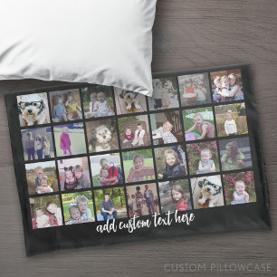 28 Photo Collage Grid - 1 Text box - black white Pillow Case