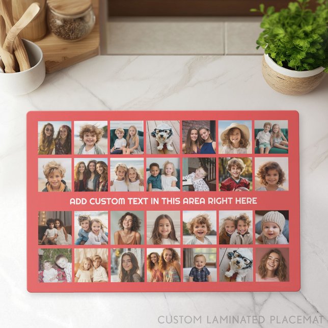28 Photo Collage Grid - 1 Text box - rose Placemat (Photo Collage Placemat)