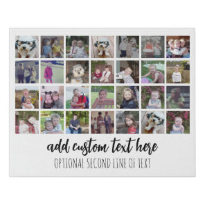 28 Photo Collage Grid - 2 Text boxes - black white Faux Canvas Print