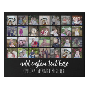 28 Photo Collage Grid - 2 Text boxes - black white Faux Canvas Print