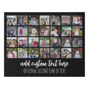 28 Photo Collage Grid - 2 Text boxes - black white Faux Canvas Print