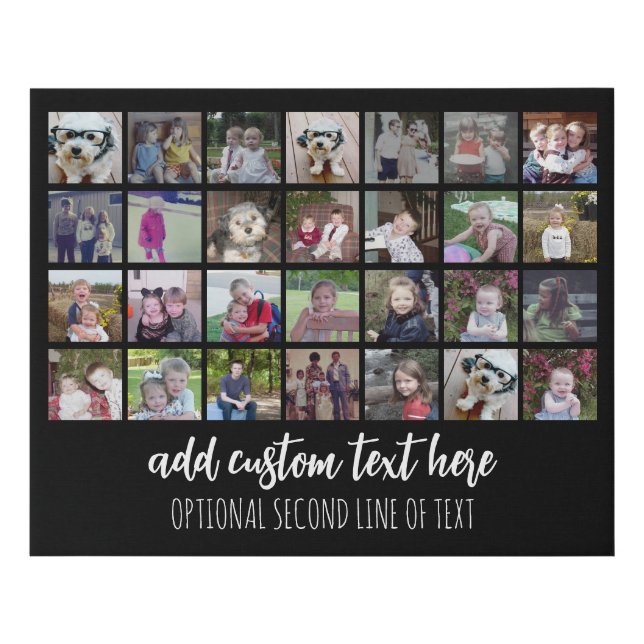28 Photo Collage Grid - 2 Text boxes - black white Faux Canvas Print (Front)
