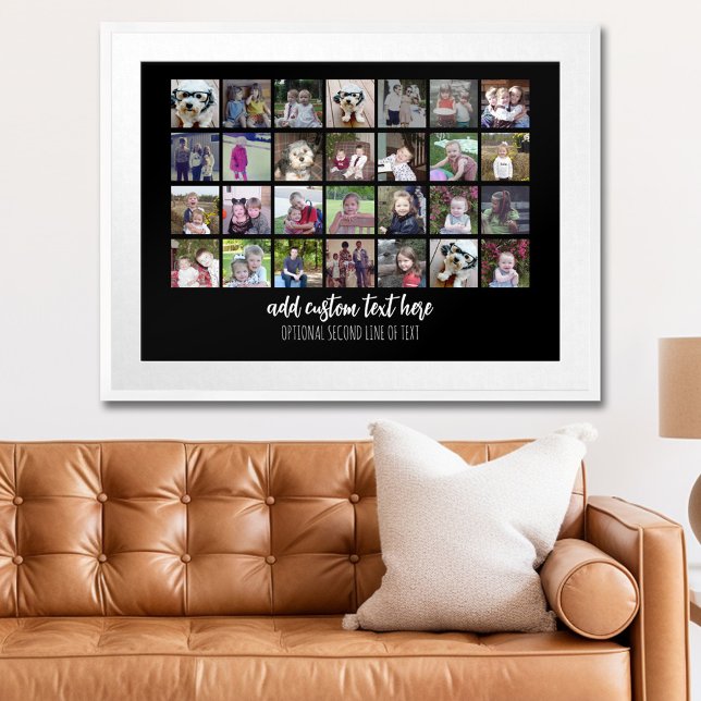 28 Photo Collage Grid - 2 Text boxes - black white Poster (Personalized Photo Poster)