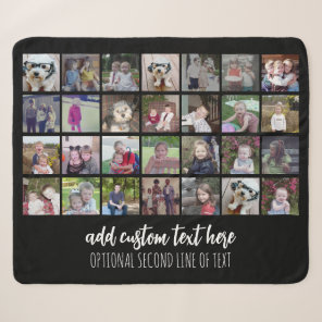 28 Photo Collage Grid - 2 Text boxes - black white Sherpa Blanket