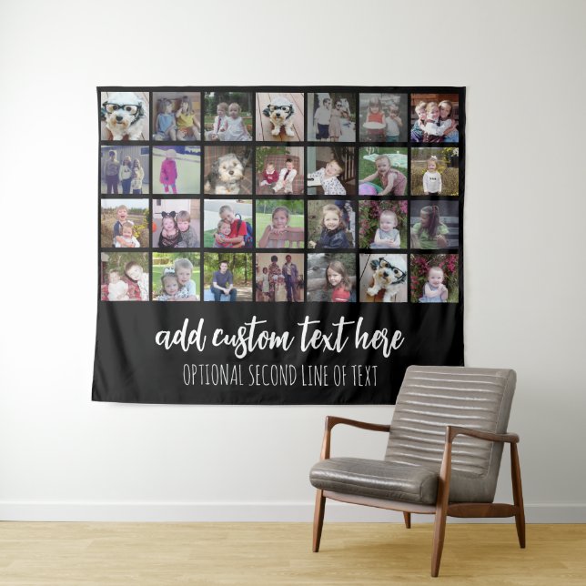 28 Photo Collage Grid - 2 Text boxes - black white Tapestry (In Situ (Horizontal))