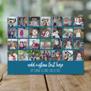 28 Photo Collage Grid - 2 Text boxes - blue white Postcard