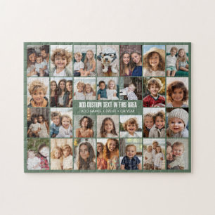 28 Photo Collage Grid - 2 Text boxes - Green Jigsaw Puzzle