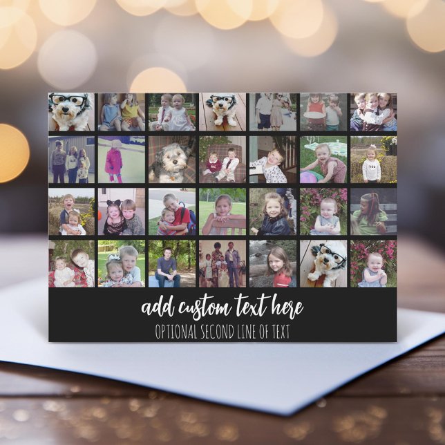 28 Photo Collage Grid - 2 Text boxes greeting card (Unique Photo Card)