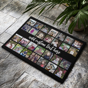 28 Photo Collage Grid - Script Text - black white Doormat