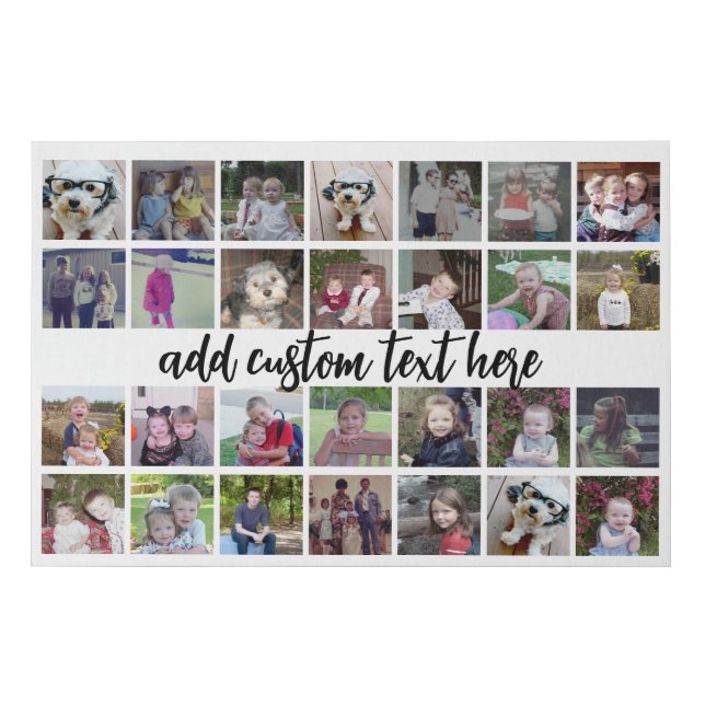 28 Photo Collage Grid - Script Text - black white Faux Canvas Print (Front)