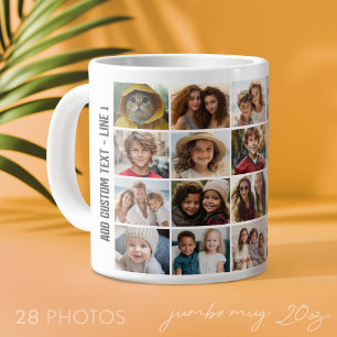 28 Photo Collage Grid - Script Text - black white Giant Coffee Mug