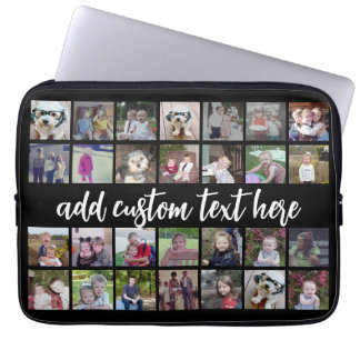 28 Photo Collage Grid - Script Text - black white Laptop Sleeve