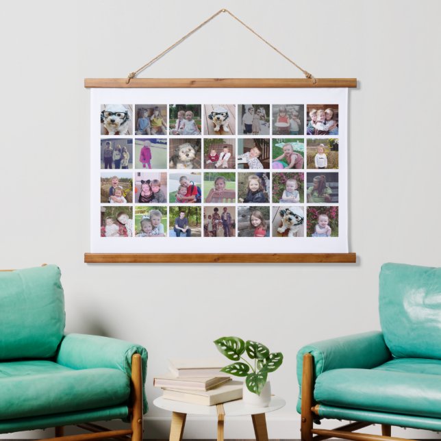 28 Photo Collage on White - 4 rows 7 columns Hanging Tapestry (Living Room)