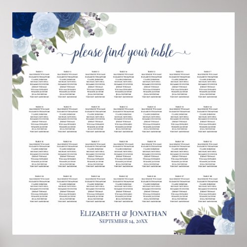 28 Table Blue Boho Floral Wedding Seating Chart