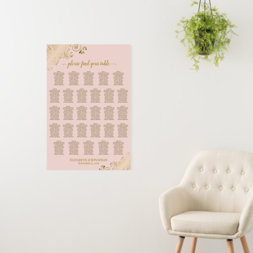 28 Table Blush Pink & Gold Wedding Seating Chart Foam Board