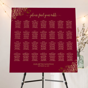 28 Table Elegant Burgundy & Gold Seating Chart Foam Board