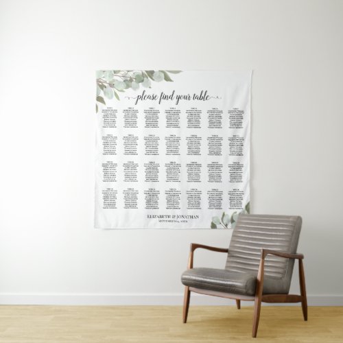 28 Table Elegant Eucalyptus Wedding Seating Chart Tapestry