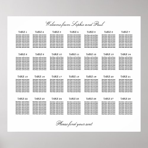 28 Table Elegant Minimalist Seating Chart