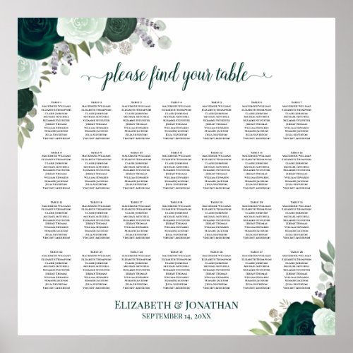 28 Table Emerald Boho Floral Wedding Seating Chart