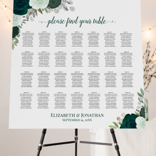 28 Table Emerald Roses Boho Wedding Seating Chart Foam Board