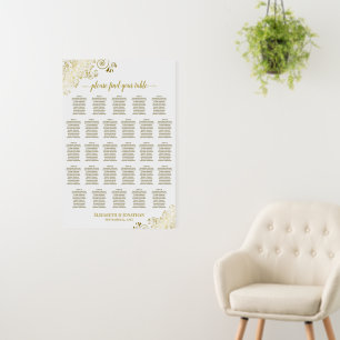 28 Table Frilly Gold & White Wedding Seating Chart Foam Board