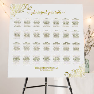 28 Table Frilly Gold & White Wedding Seating Chart Foam Board