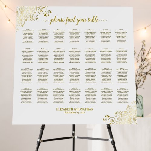 28 Table Frilly Gold  White Wedding Seating Chart Foam Board