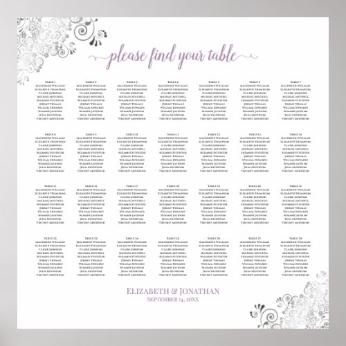 28 Table Lacy Wedding Seating Chart White Lavender