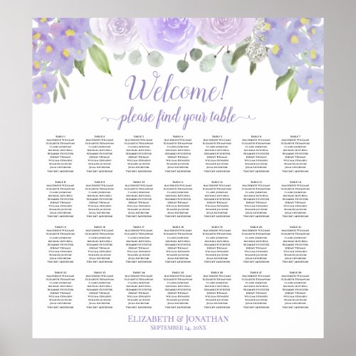 28 Table Lavender Floral Wedding Seating Chart