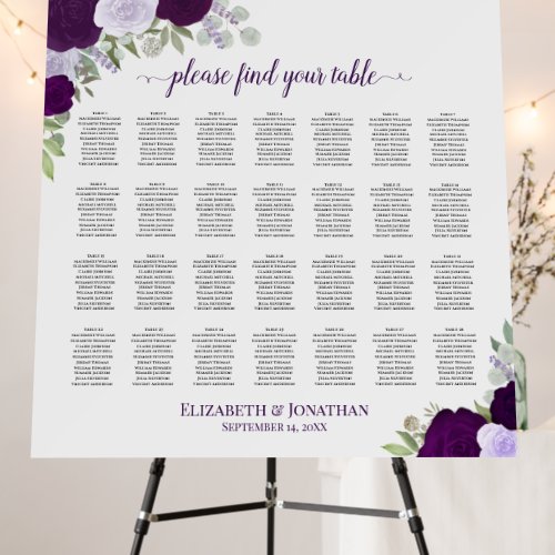 28 Table Purple Roses Rustic Wedding Seating Chart Foam Board