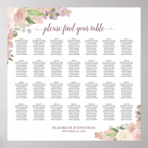 28 Table Rustic Pink Floral Wedding Seating Chart