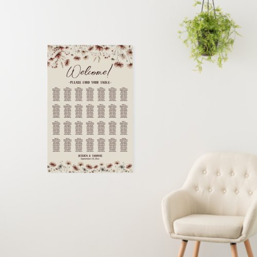 28 Table Rustic Wildflowers Wedding Seating Chart Foam Board