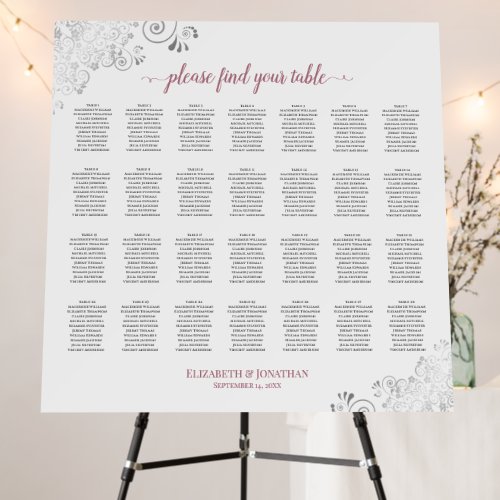 28 Table Silver  Dusty Rose White Seating Chart Foam Board