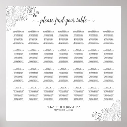 28 Table Silver Frills Wedding Seating Chart White