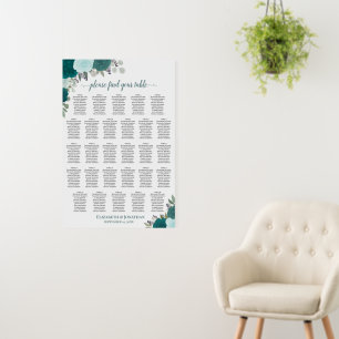 28 Table Teal Roses Elegant Wedding Seating Chart Foam Board