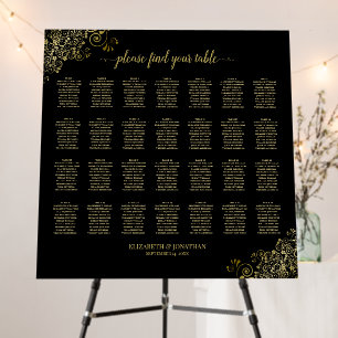 28 Table Wedding Seating Chart Black & Gold Lace Foam Board