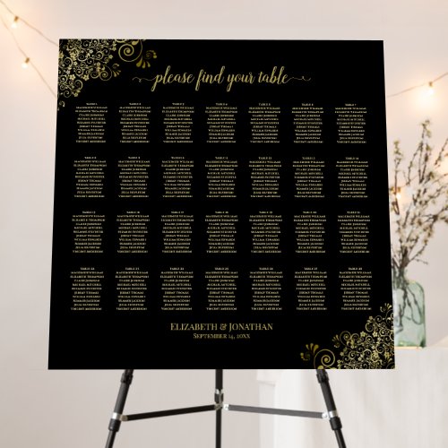 28 Table Wedding Seating Chart Black  Gold Lace Foam Board