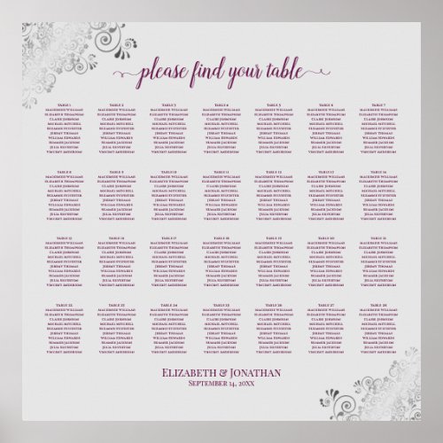 28 Table Wedding Seating Chart Cassis on Gray