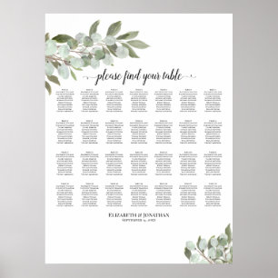 28 Table Wedding Seating Chart Eucalyptus Greenery