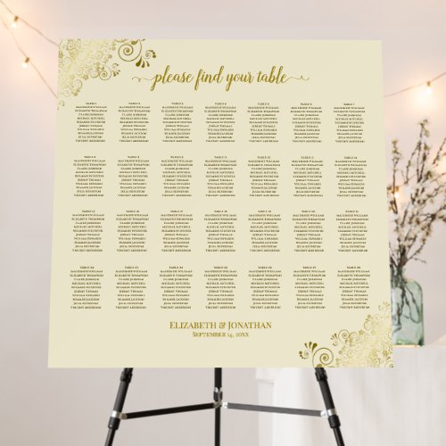 28 Table Wedding Seating Chart Ivory  Gold Lace Foam Board