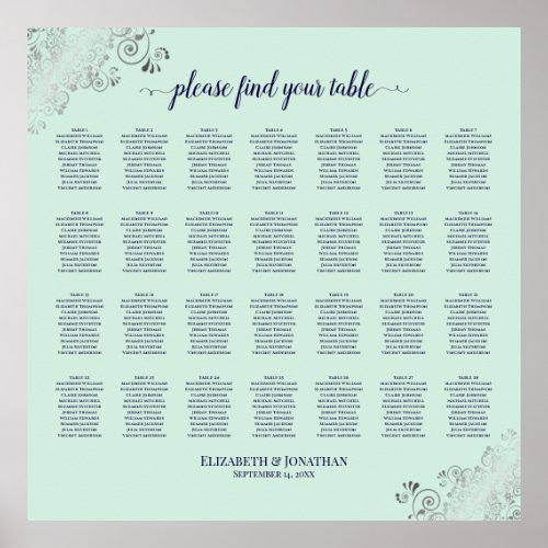 28 Table Wedding Seating Chart Mint Green  Navy