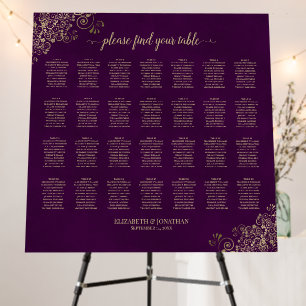 28 Table Wedding Seating Chart Plum Purple & Gold Foam Board