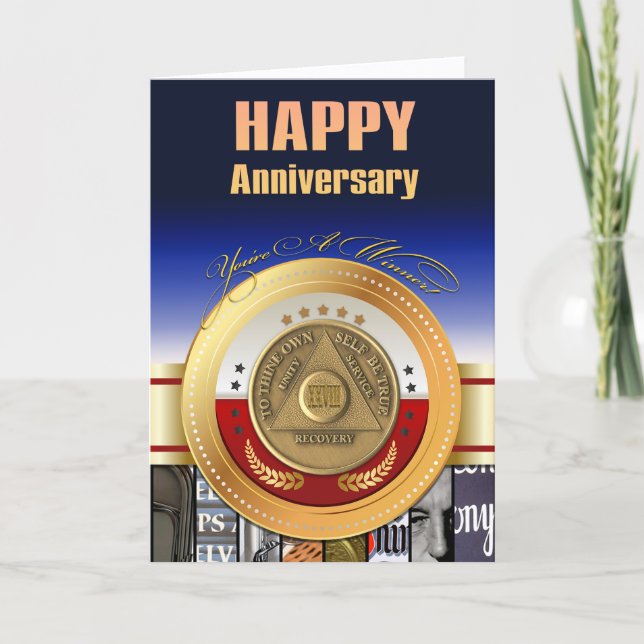 28 Year AA Anniversary Coin You're A Winner Award Card (Front)
